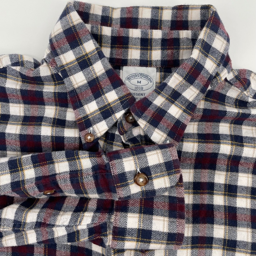 Brooks Brothers 1818 Regent Fit Plaid Flannel Shirt Men's Medium Navy Burgundy
